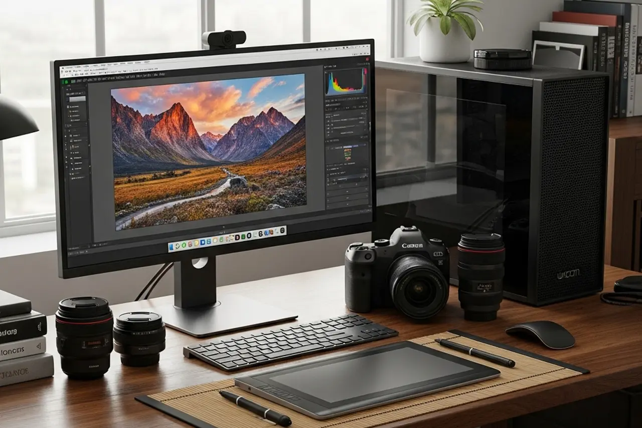 Moderner PC Arbeitsplatz für Fotografen